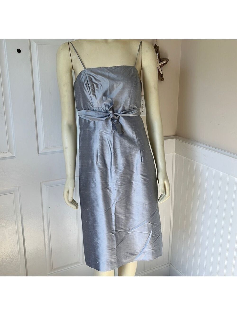 SIRI Women’s Silk Strapless Hepburn Silver Gray A-Line Sheath Dress 6